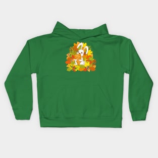 cartoon cute bunny keeping carrot into autumn foliage Kids Hoodie